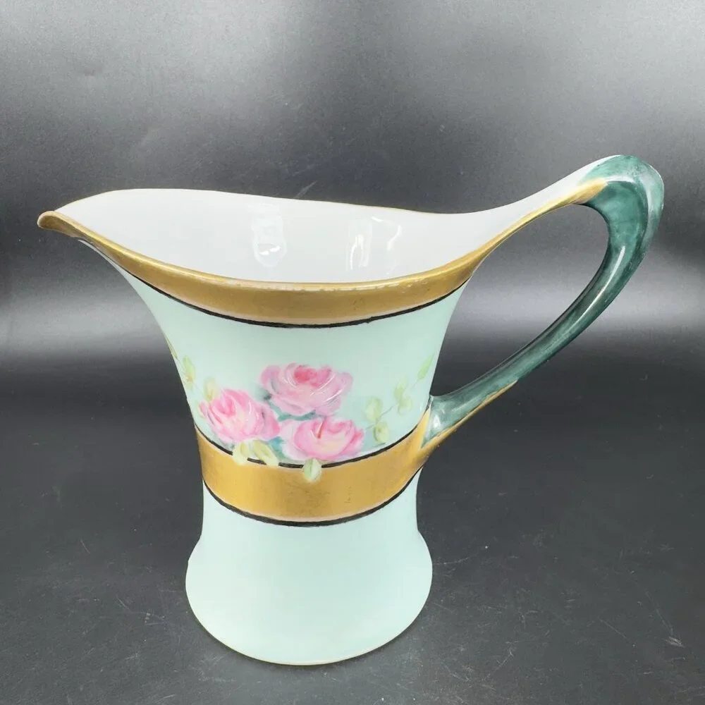 HR Cacilie Bavaria Germany Pitcher Jug Gold Trim Floral Pattern Favorite Marked‎